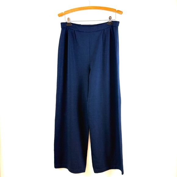 ST. JOHN Collection Santana Knit Pants Wide Leg Pull On Navy Blue Wool Size 8 - Picture 1 of 10